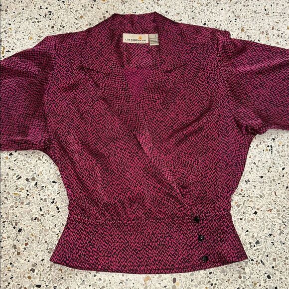 90’s vintage wrap blouse top magenta pink black print small s - Picture 4 of 7